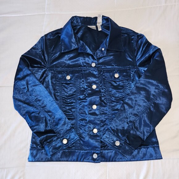 CHICOS Long Sleeve Jacket Midnight Blue Sheen Size 1 (M) - Picture 4 of 7